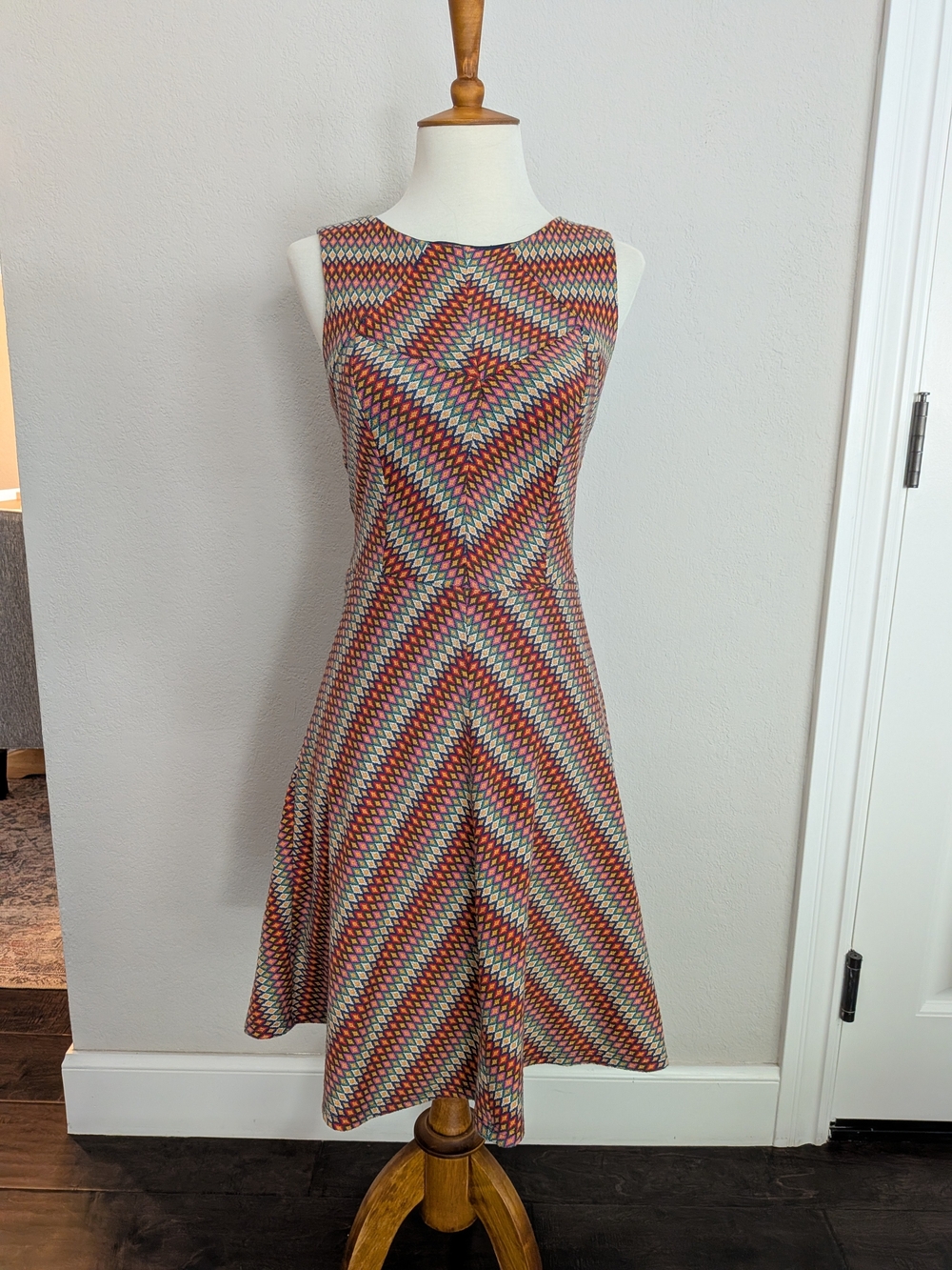 Eva Franco Multicolor Chevron Fit And Flare Dress